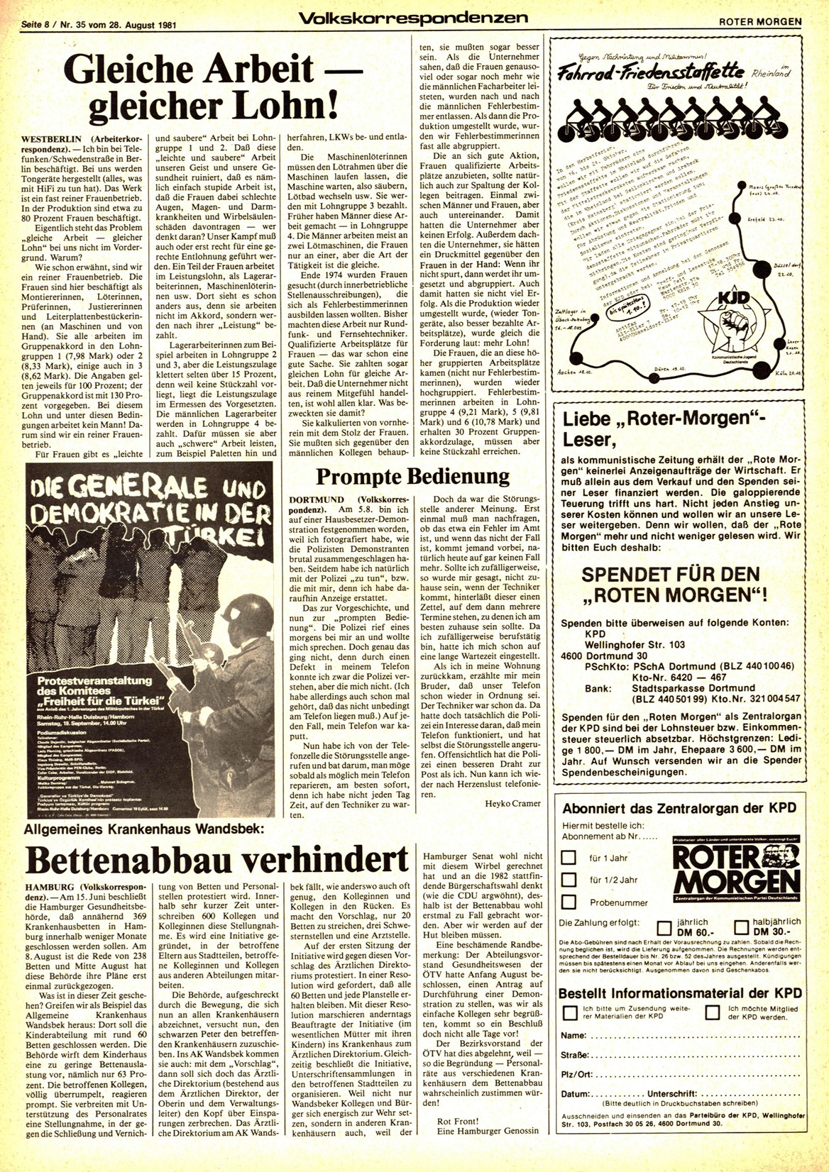 Roter Morgen, 15. Jg., 28. August 1981, Nr. 35, Seite 8