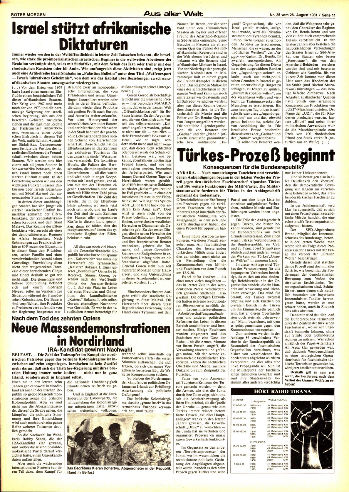 Roter Morgen, 15. Jg., 28. August 1981, Nr. 35, Seite 11