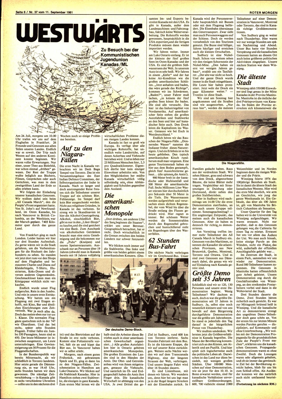 Roter Morgen, 15. Jg., 11. September 1981, Nr. 37, Seite 6