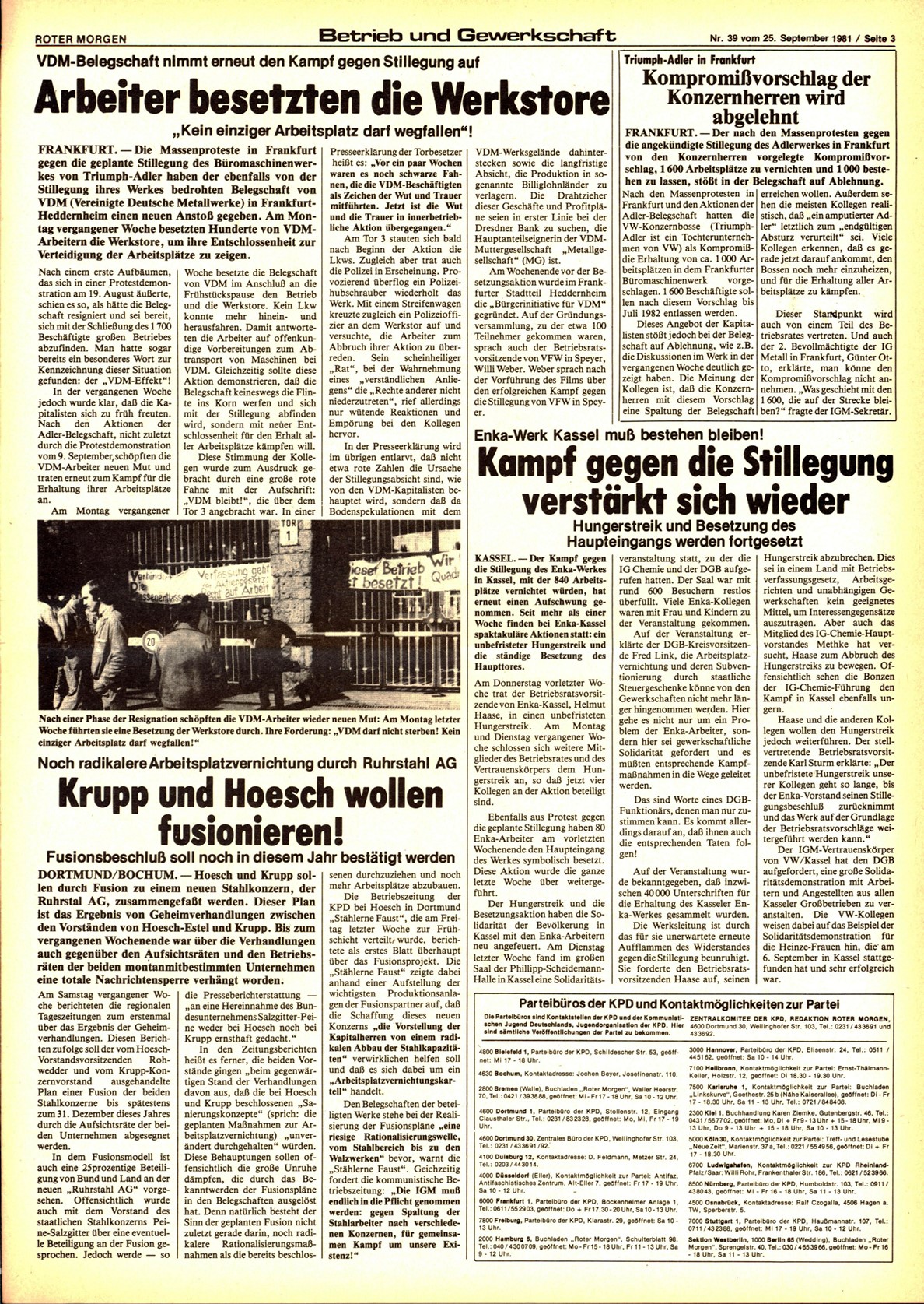 Roter Morgen, 15. Jg., 25. September 1981, Nr. 39, Seite 3