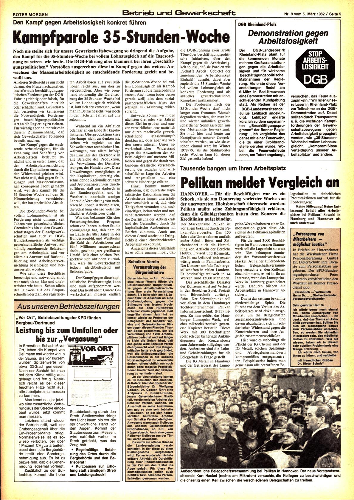 Roter Morgen, 16. Jg., 5. März  1982, Nr. 9, Seite 5
