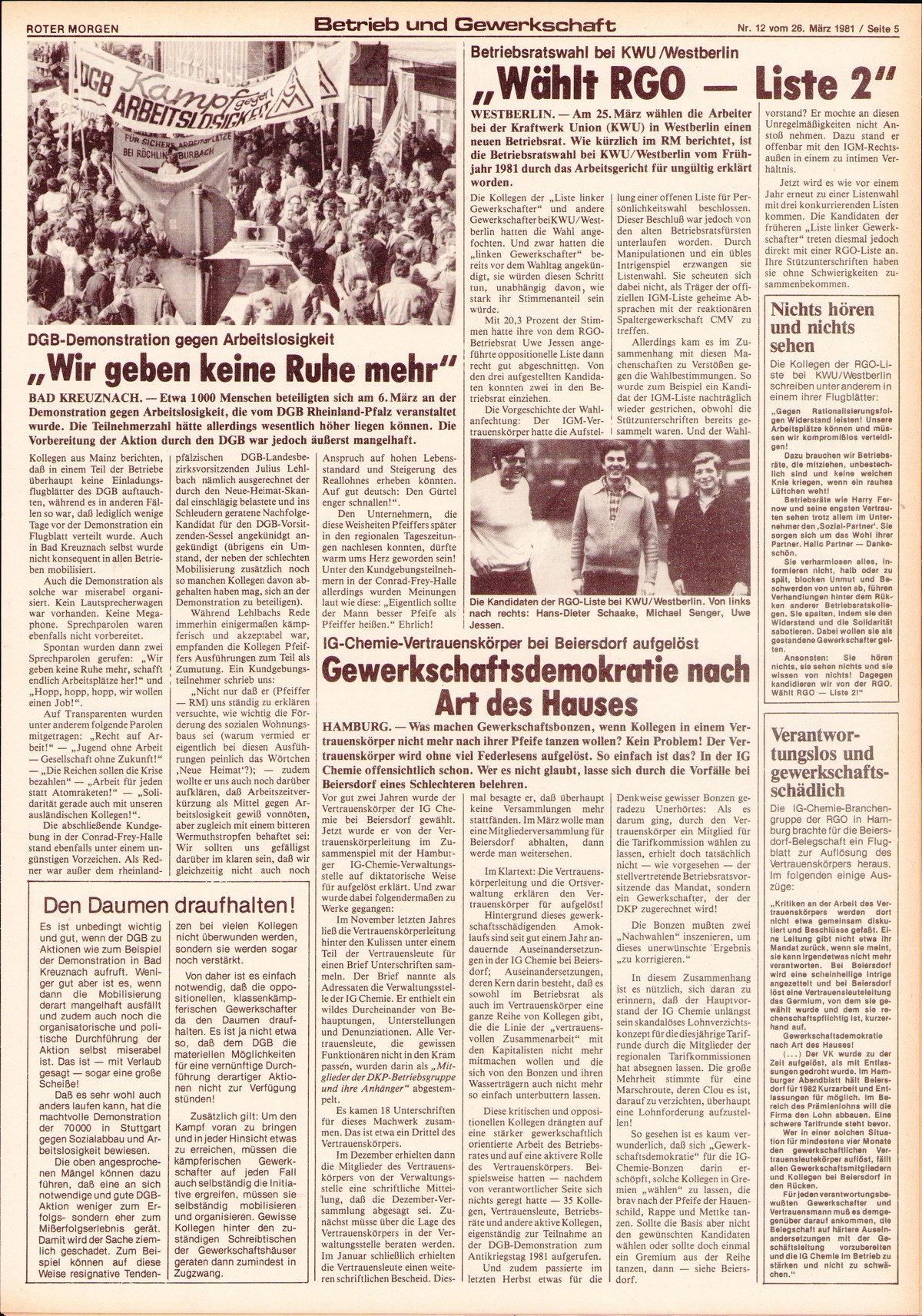 Roter Morgen, 16. Jg., 26. März  1982, Nr. 12, Seite 5