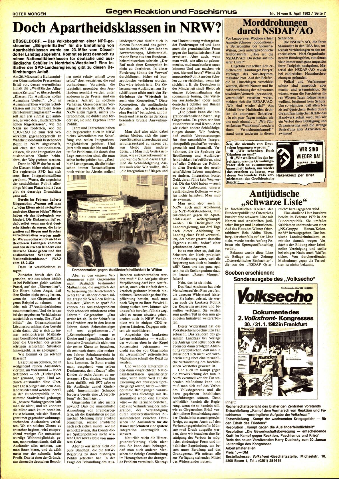 Roter Morgen, 16. Jg., 9. April  1982, Nr. 14, Seite 7