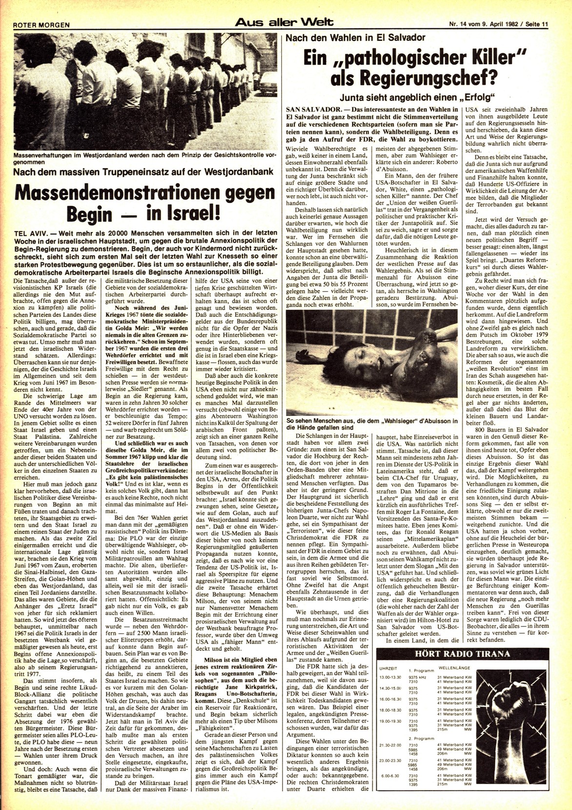Roter Morgen, 16. Jg., 9. April  1982, Nr. 14, Seite 11