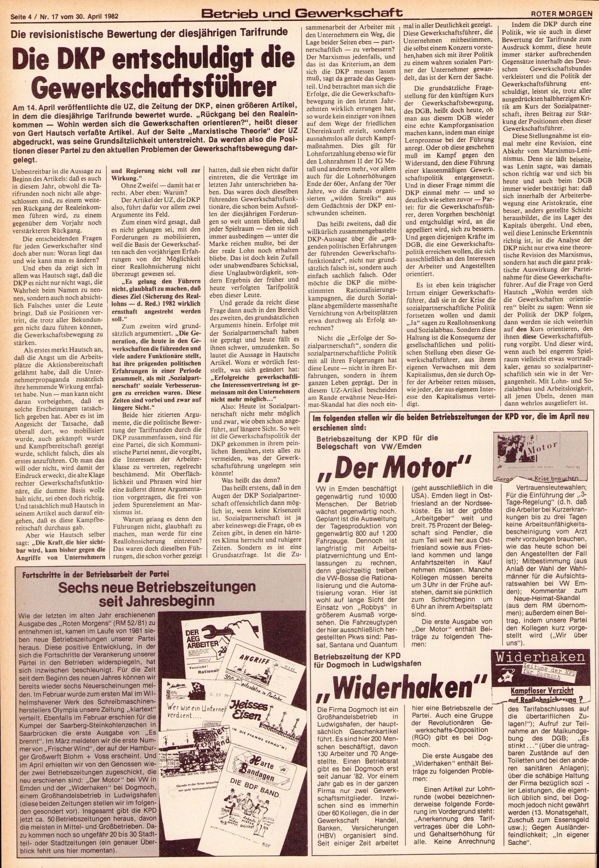 Roter Morgen, 16. Jg., 30. April 1982, Nr. 17, Seite 4