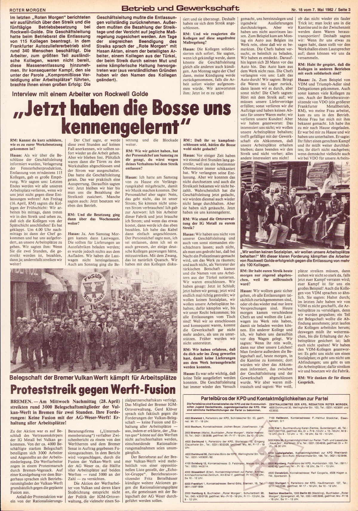 Roter Morgen, 16. Jg., 7. Mail 1982, Nr. 18, Seite 3