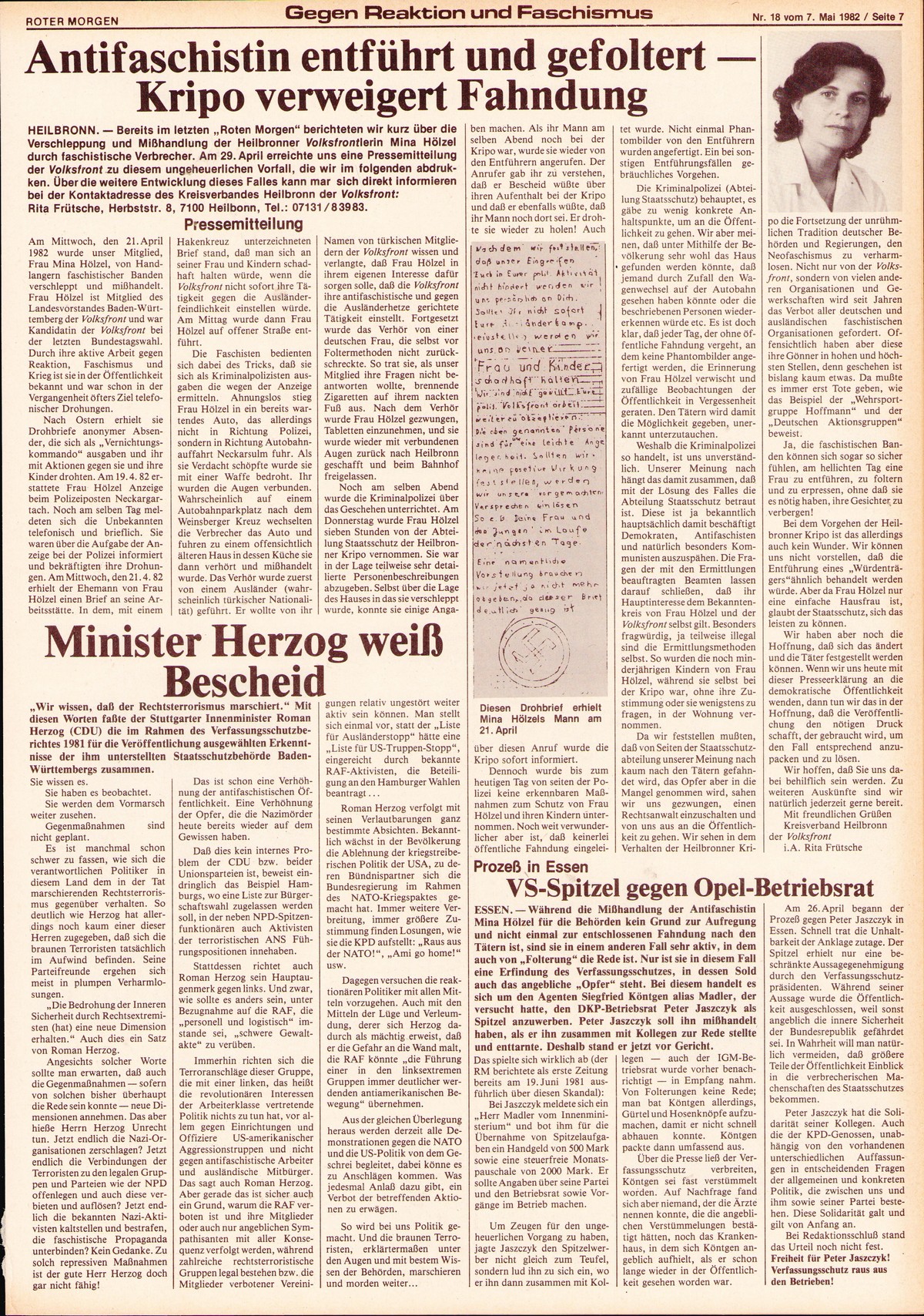 Roter Morgen, 16. Jg., 7. Mail 1982, Nr. 18, Seite 7