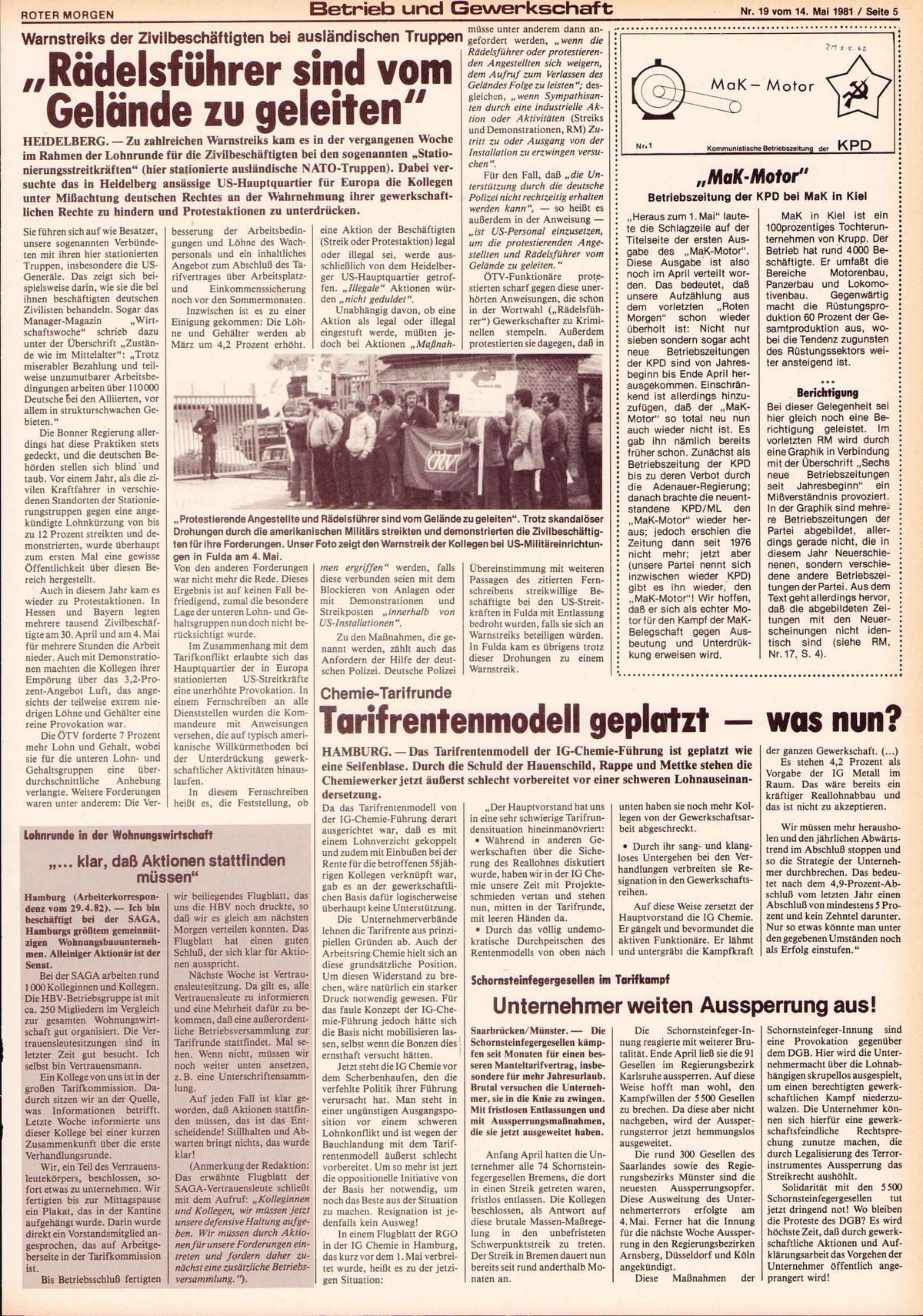 Roter Morgen, 16. Jg., 14. Mai 1982, Nr. 19, Seite 5