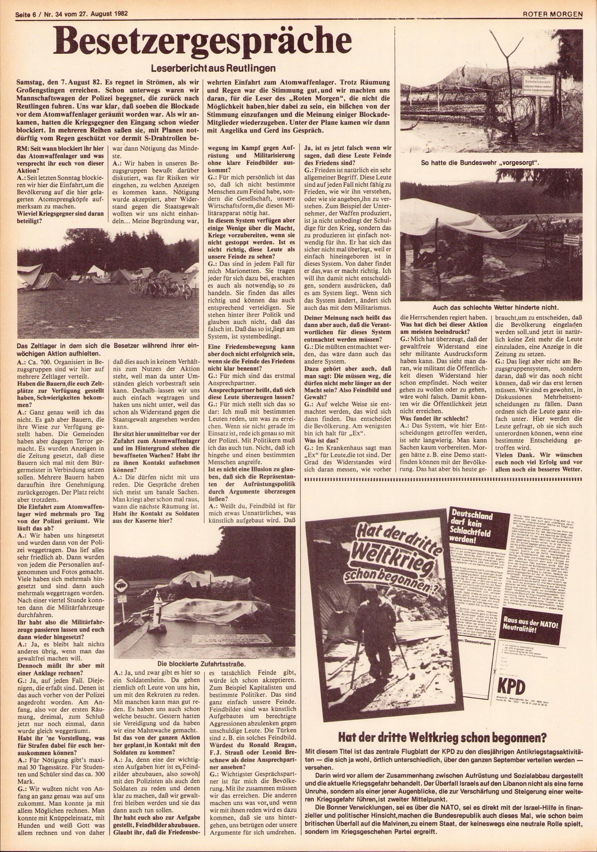 Roter Morgen, 16. Jg., 27. August 1982, Nr. 34, Seite 6