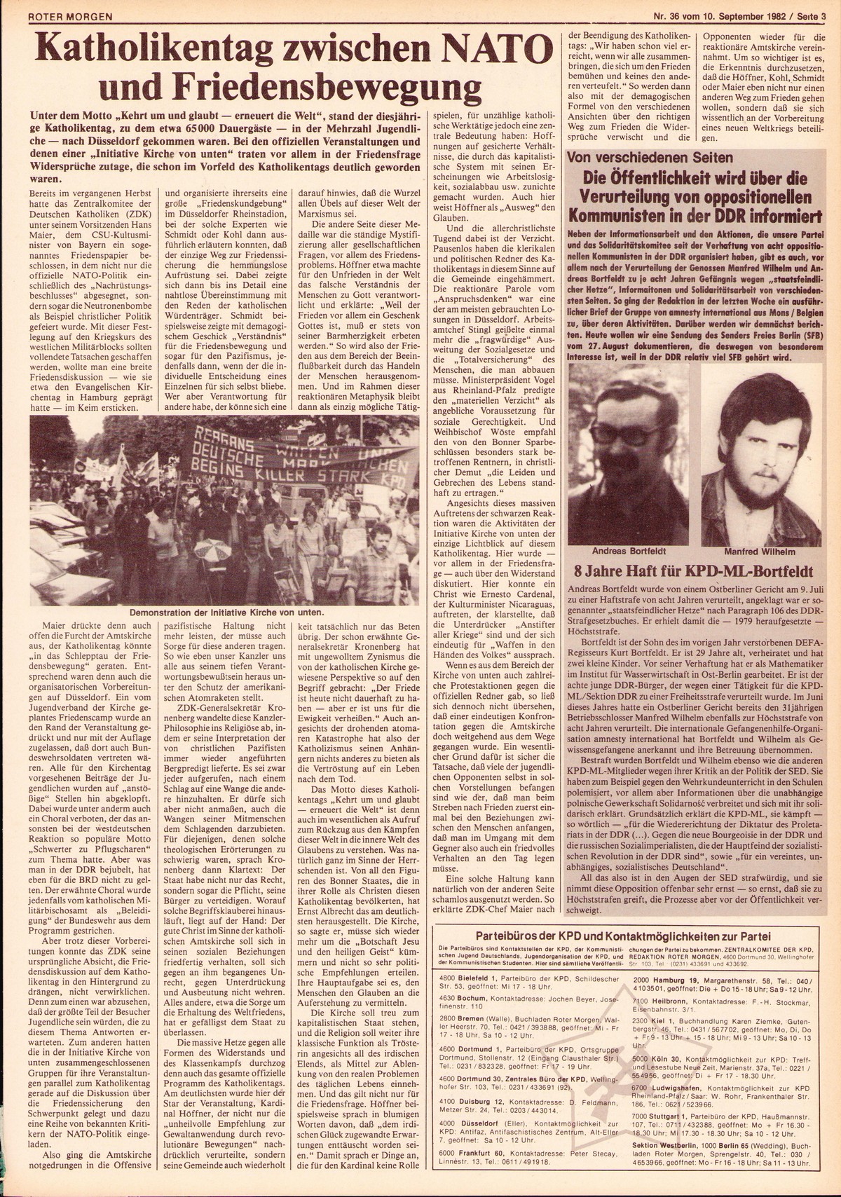 Roter Morgen, 16. Jg., 10. September 1982, Nr. 36, Seite 3