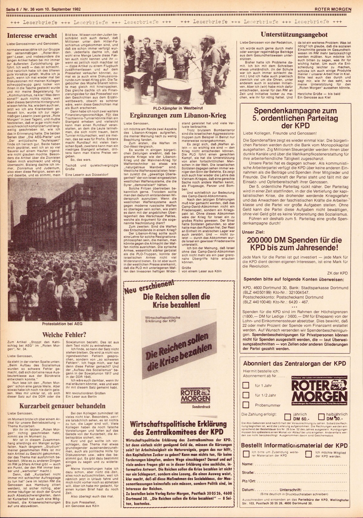Roter Morgen, 16. Jg., 10. September 1982, Nr. 36, Seite 6