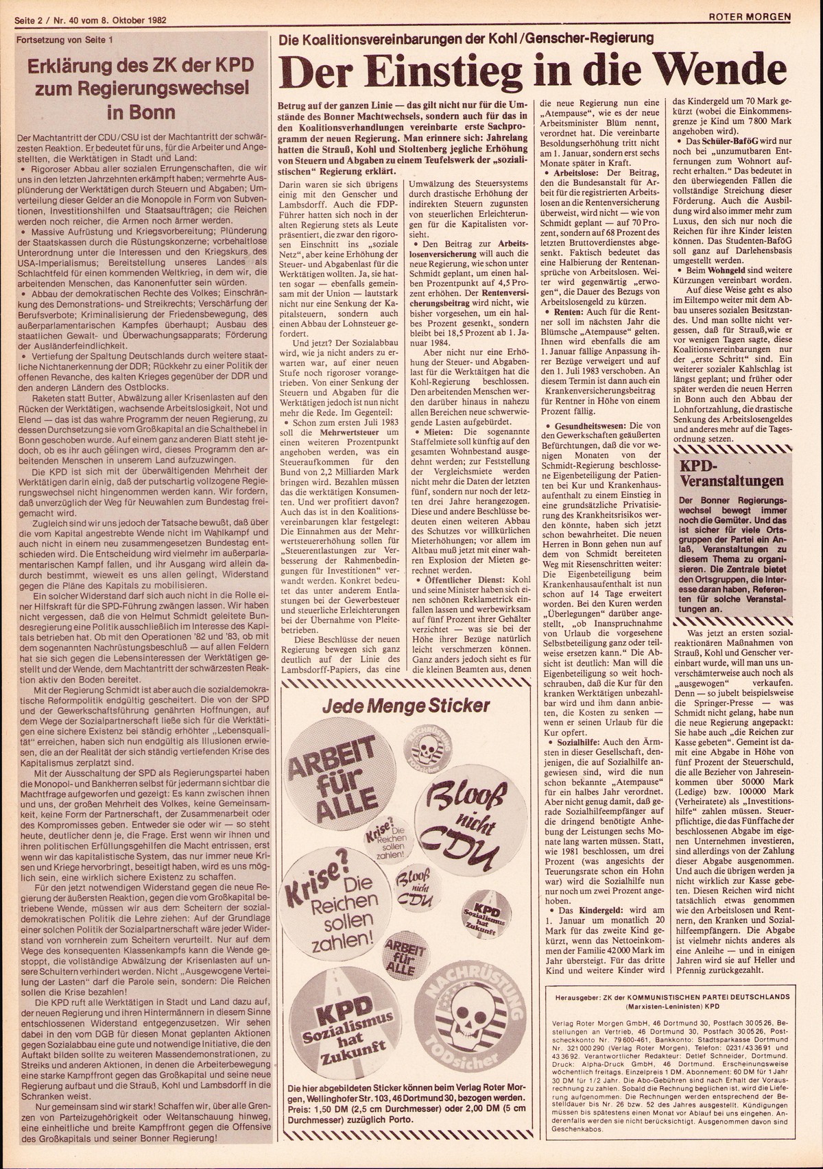 Roter Morgen, 16. Jg., 8. Oktober 1982, Nr. 40, Seite 2