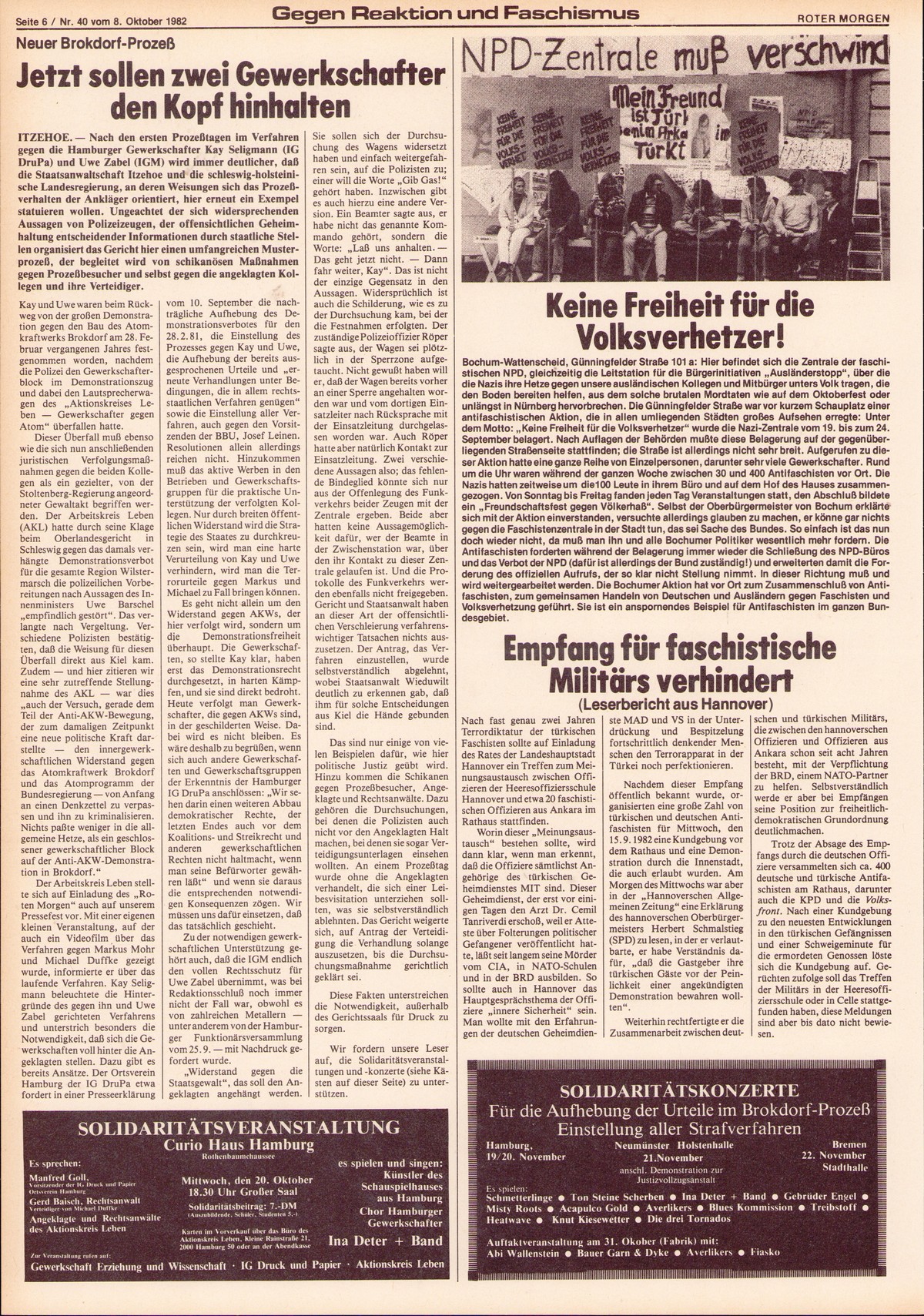 Roter Morgen, 16. Jg., 8. Oktober 1982, Nr. 40, Seite 6