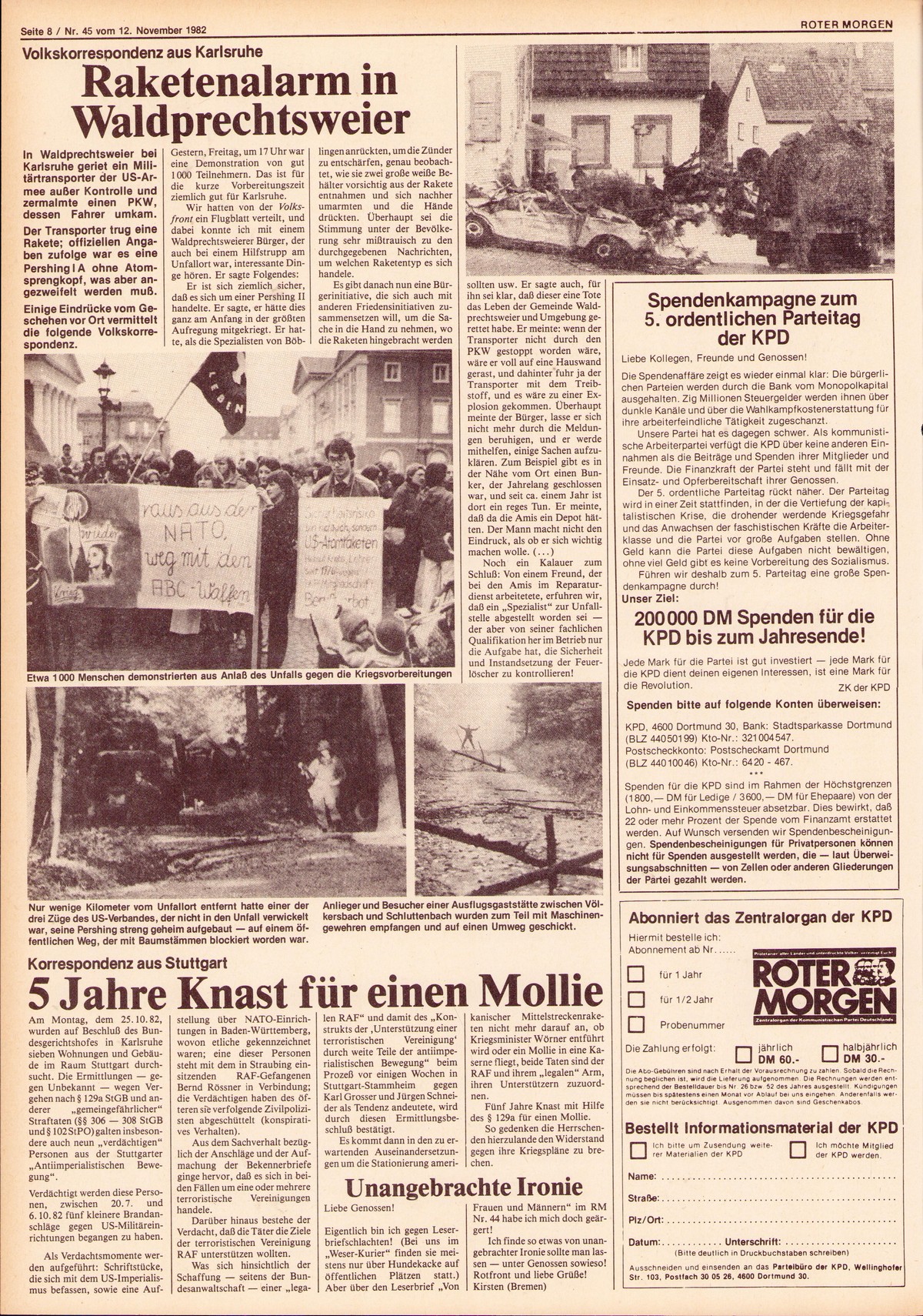 Roter Morgen, 16. Jg., 12. November 1982, Nr. 45, Seite 8