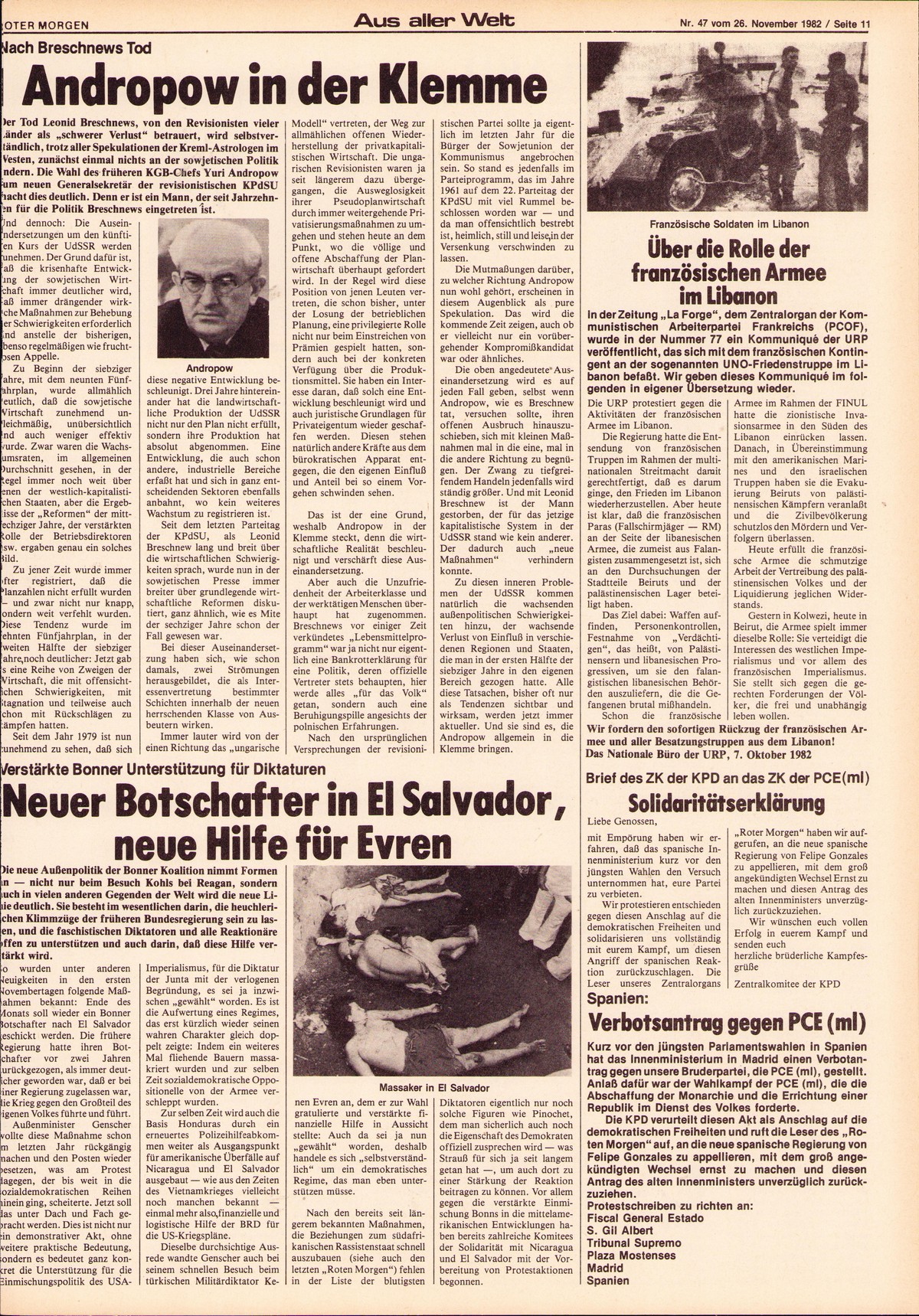 Roter Morgen, 16. Jg., 26. November 1982, Nr. 47, Seite 11