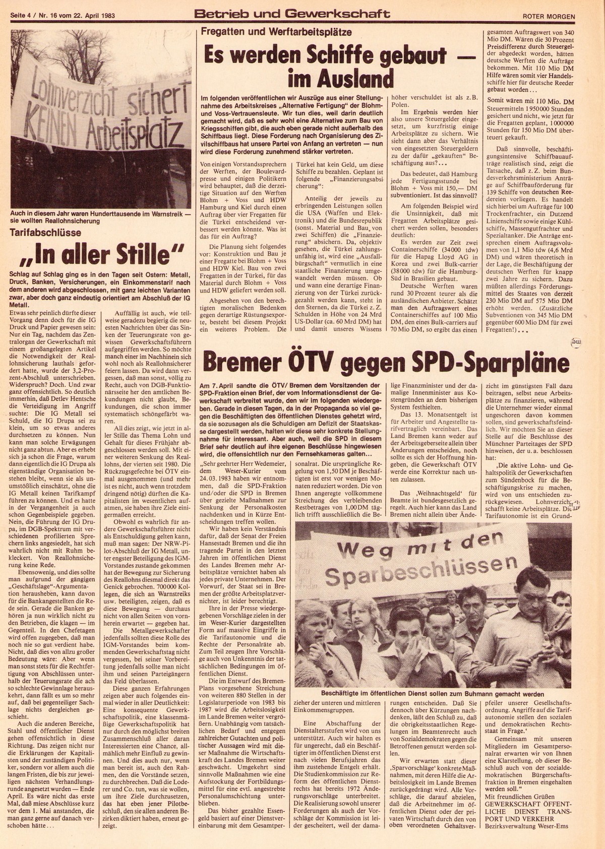 Roter Morgen, 17. Jg., 22. April 1983, Nr. 16, Seite 4