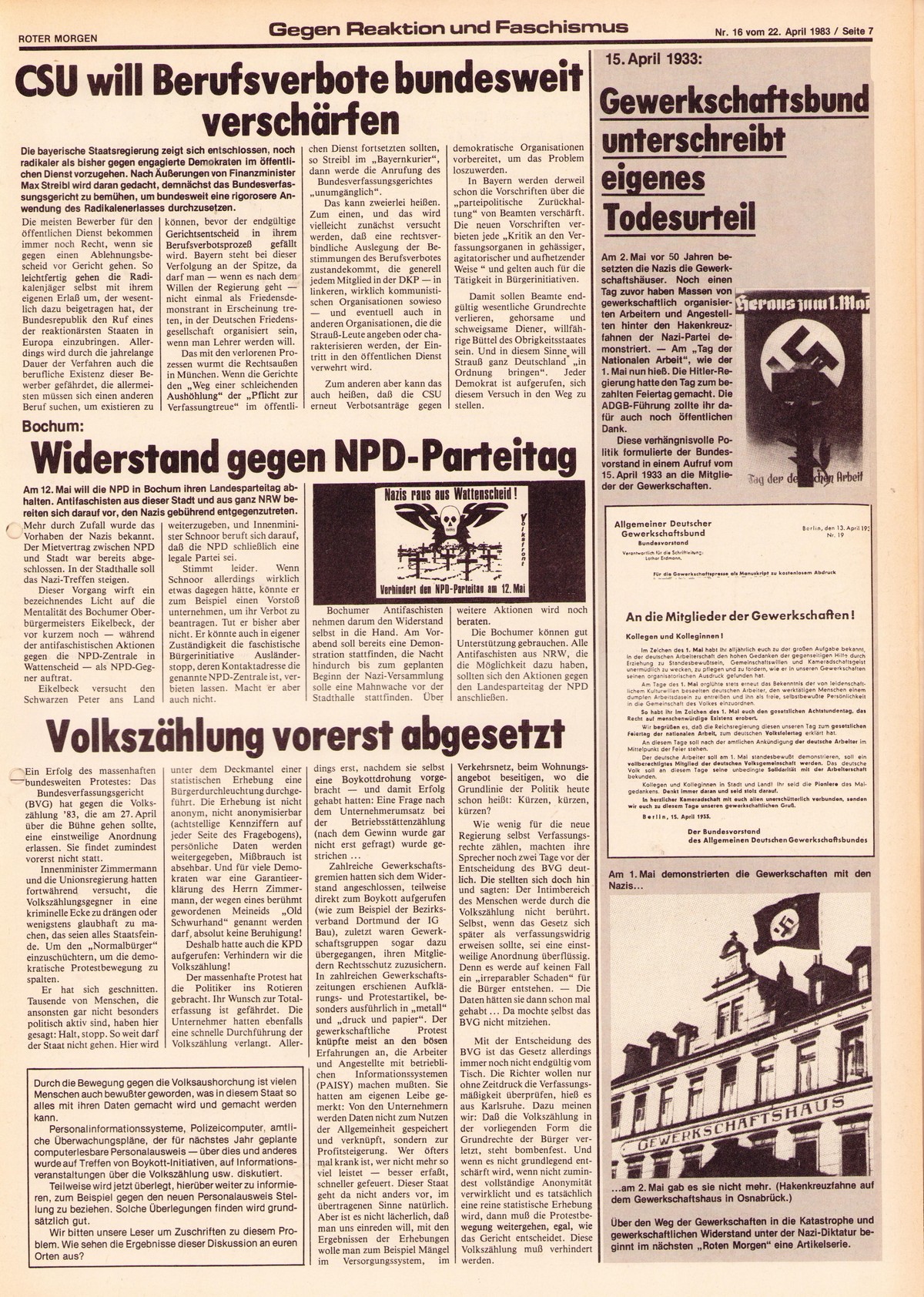 Roter Morgen, 17. Jg., 22. April 1983, Nr. 16, Seite 7