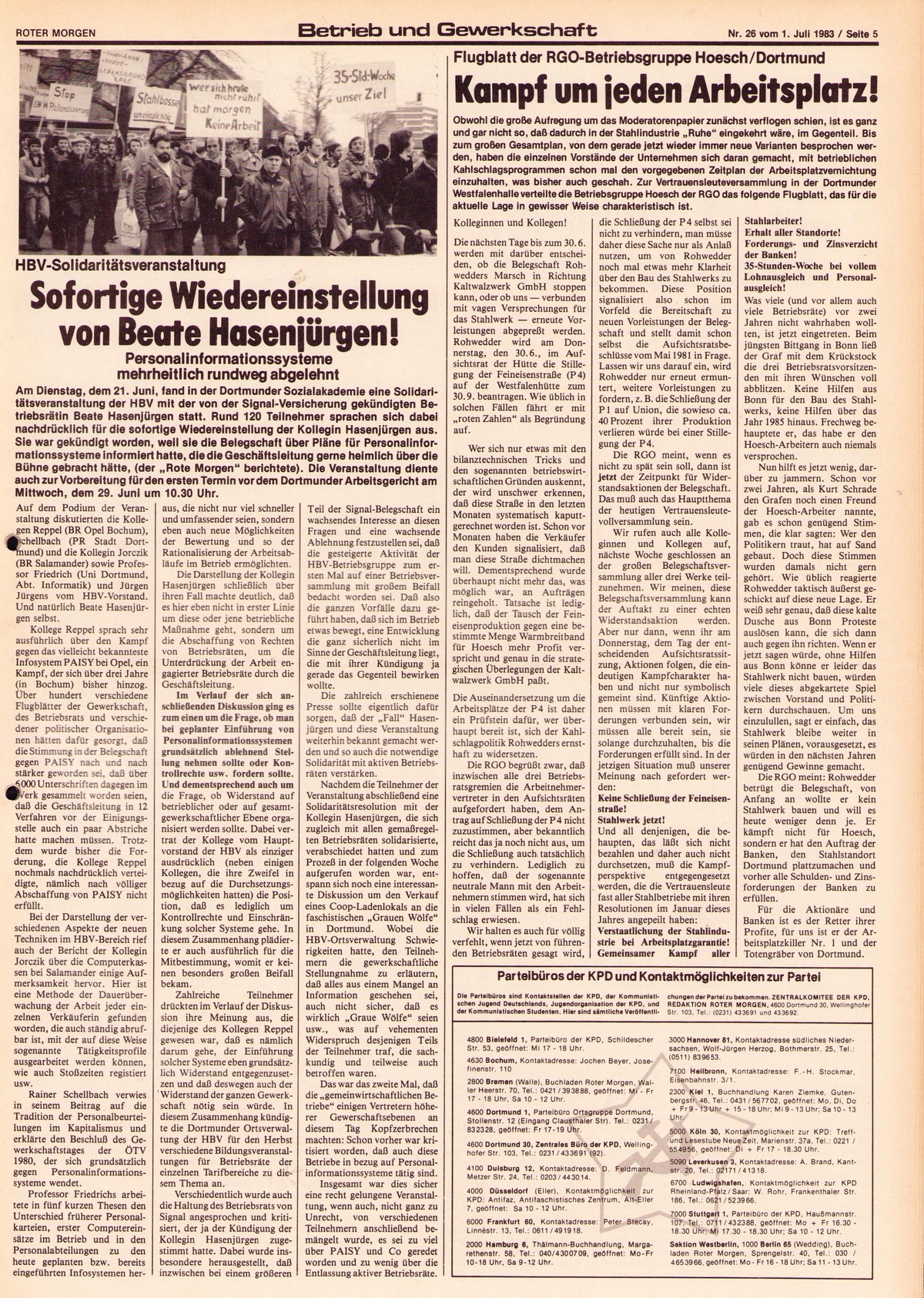 Roter Morgen, 17. Jg., 1. Juli 1983, Nr. 26, Seite 5