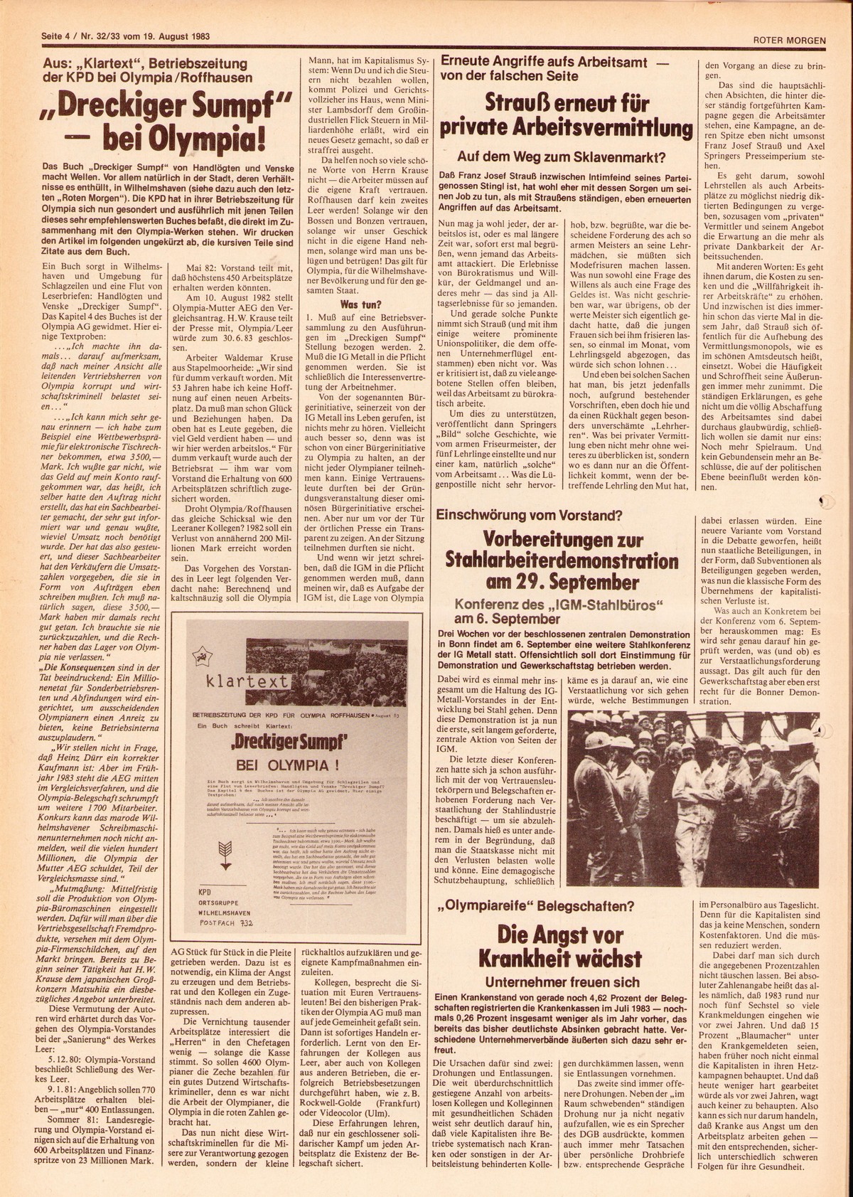 Roter Morgen, 17. Jg., 19. August 1983, Nr. 32/33, Seite 4