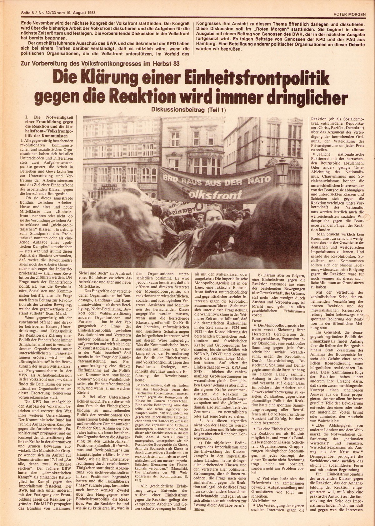 Roter Morgen, 17. Jg., 19. August 1983, Nr. 32/33, Seite 6