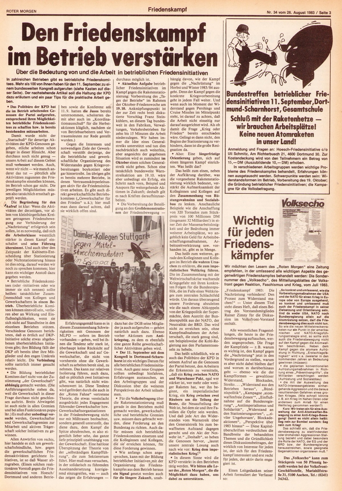 Roter Morgen, 17. Jg., 26. August 1983, Nr. 34, Seite 3