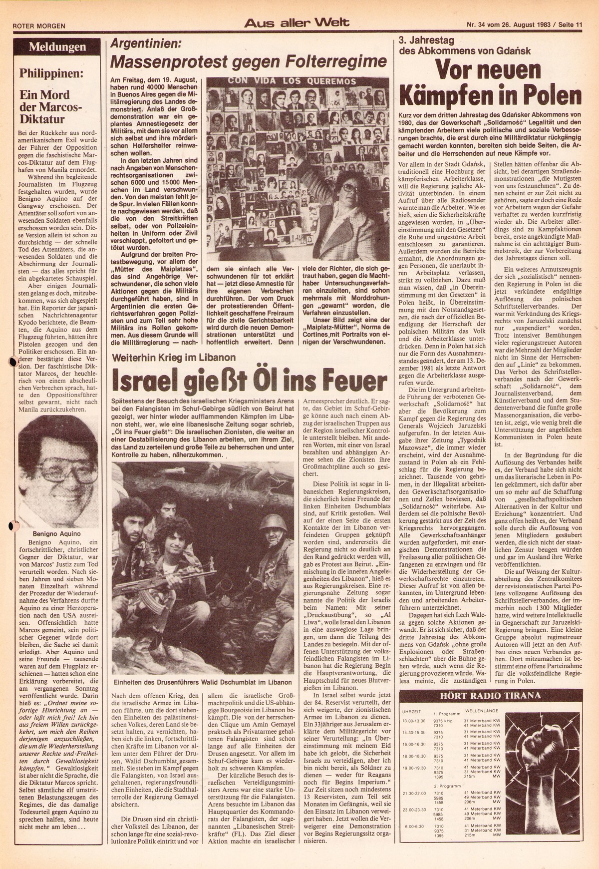 Roter Morgen, 17. Jg., 26. August 1983, Nr. 34, Seite 11
