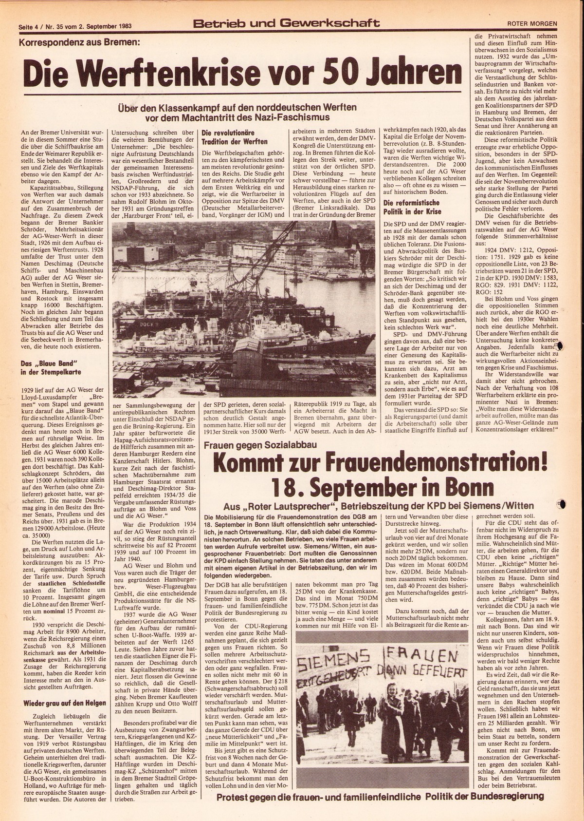 Roter Morgen, 17. Jg., 2. September 1983, Nr. 35, Seite 4