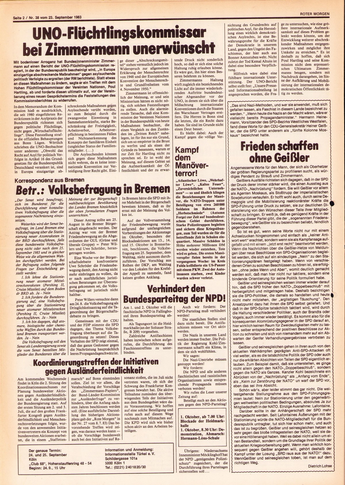 Roter Morgen, 17. Jg., 23. September 1983, Nr. 38, Seite 2