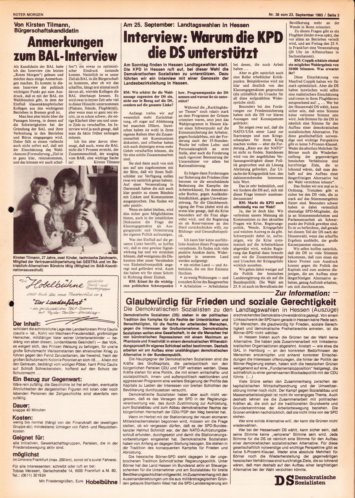 Roter Morgen, 17. Jg., 23. September 1983, Nr. 38, Seite 3