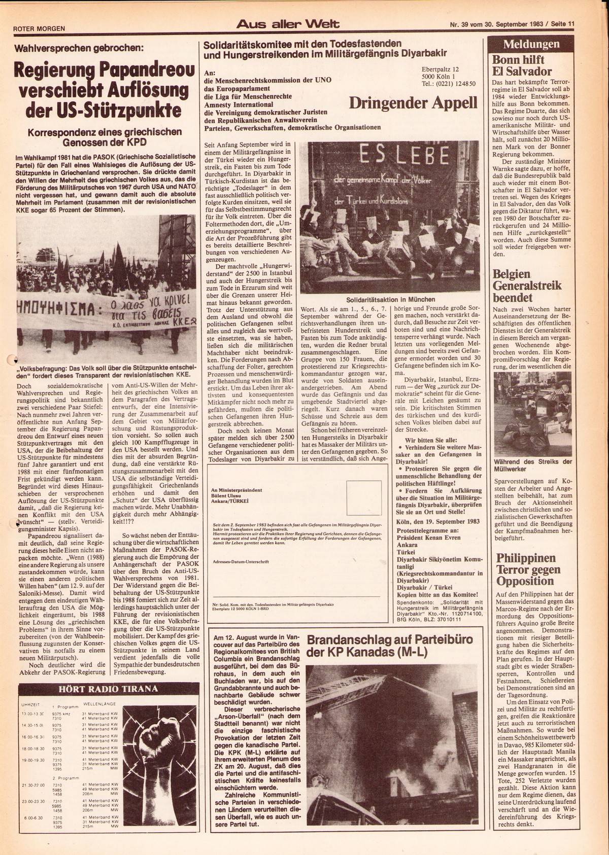 Roter Morgen, 17. Jg., 30. September 1983, Nr. 39, Seite 11