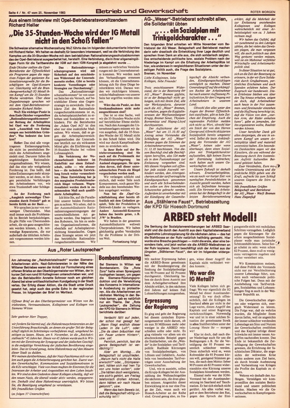 Roter Morgen, 17. Jg., 25. November 1983, Nr. 47, Seite 4