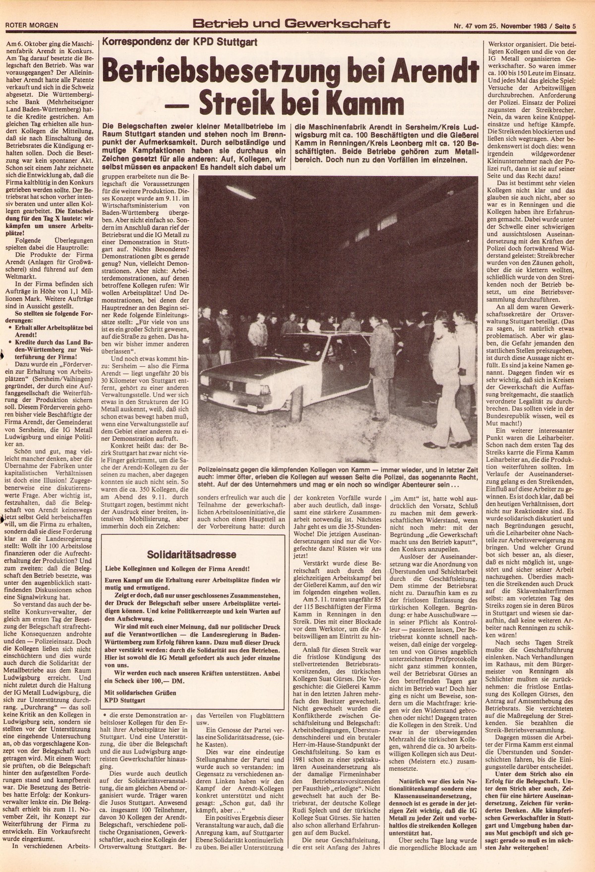 Roter Morgen, 17. Jg., 25. November 1983, Nr. 47, Seite 5