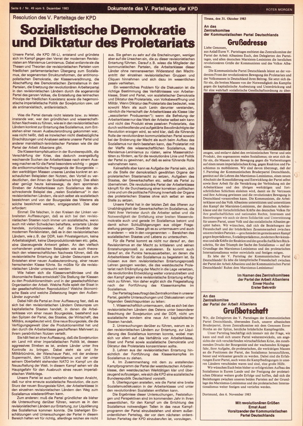 Roter Morgen, 17. Jg., 9. Dezember 1983, Nr. 49, Seite 6
