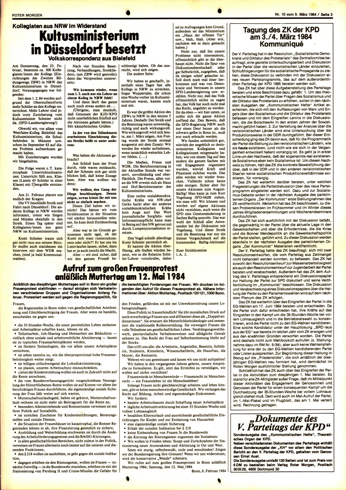 Roter Morgen, 18. Jg., 9. März 1984, Nr. 10, Seite 3
