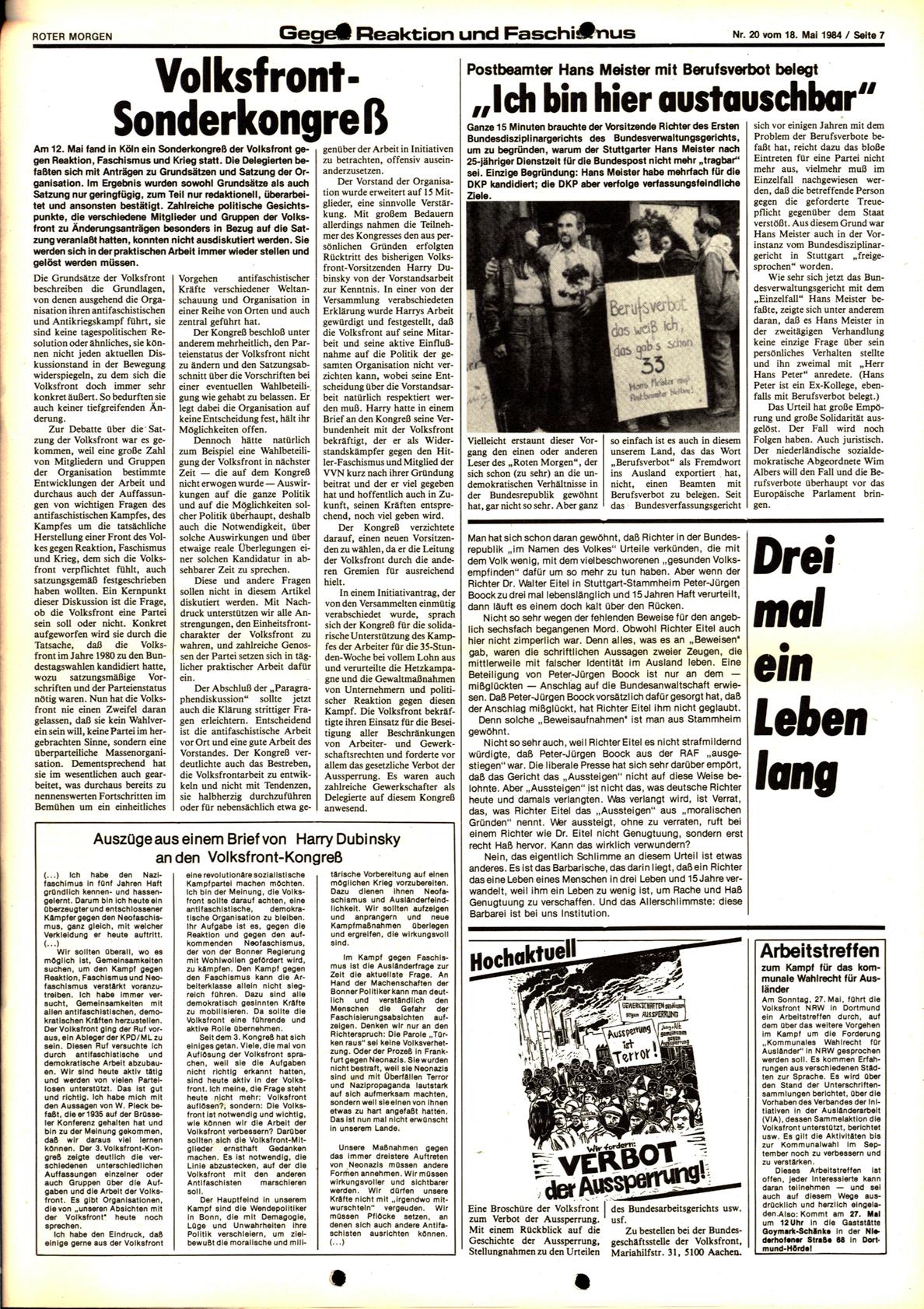 Roter Morgen, 18. Jg., 18. Mai 1984, Nr. 20, Seite 7