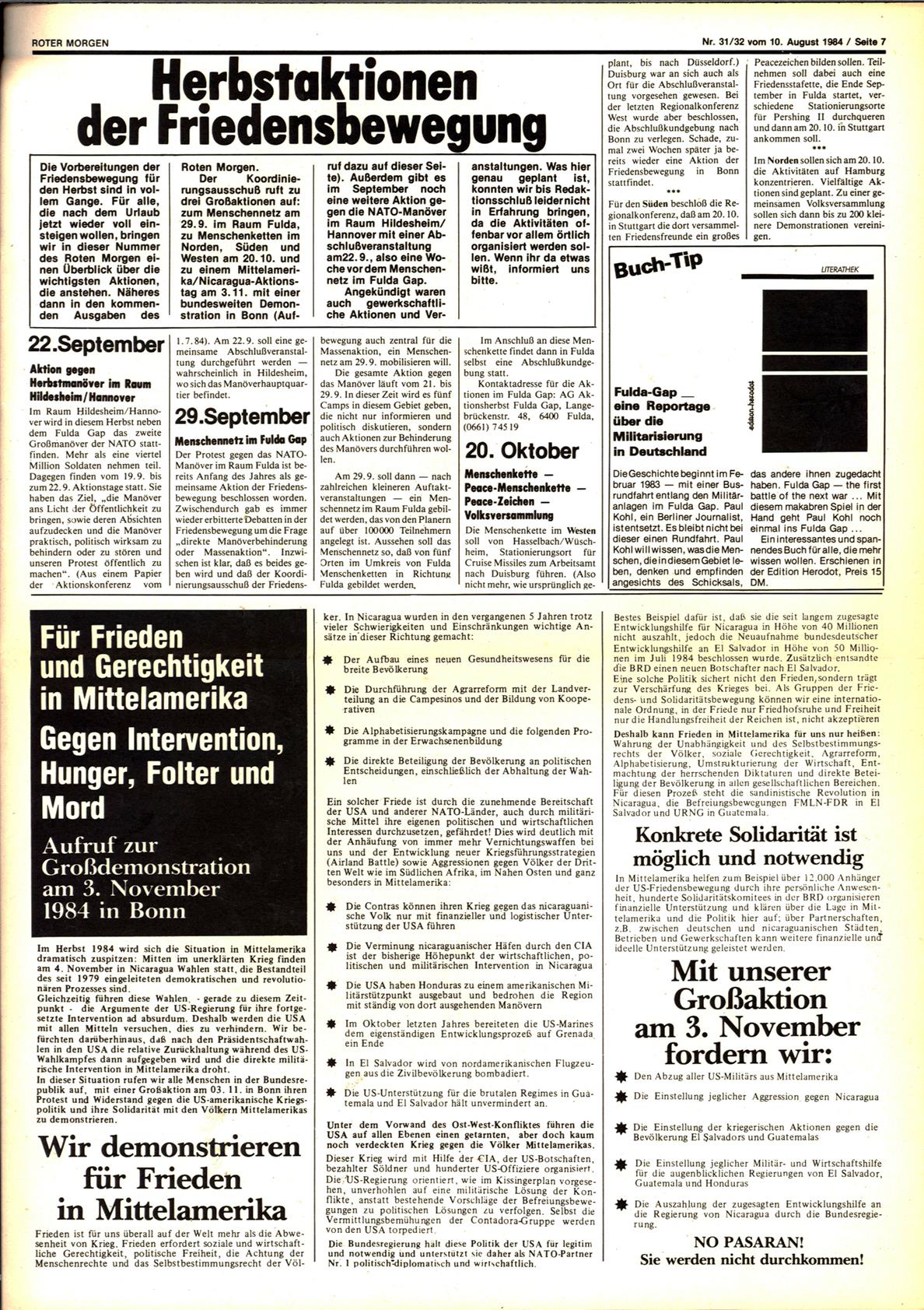 Roter Morgen, 18. Jg., 10. August 1984, Nr. 31/32, Seite 7