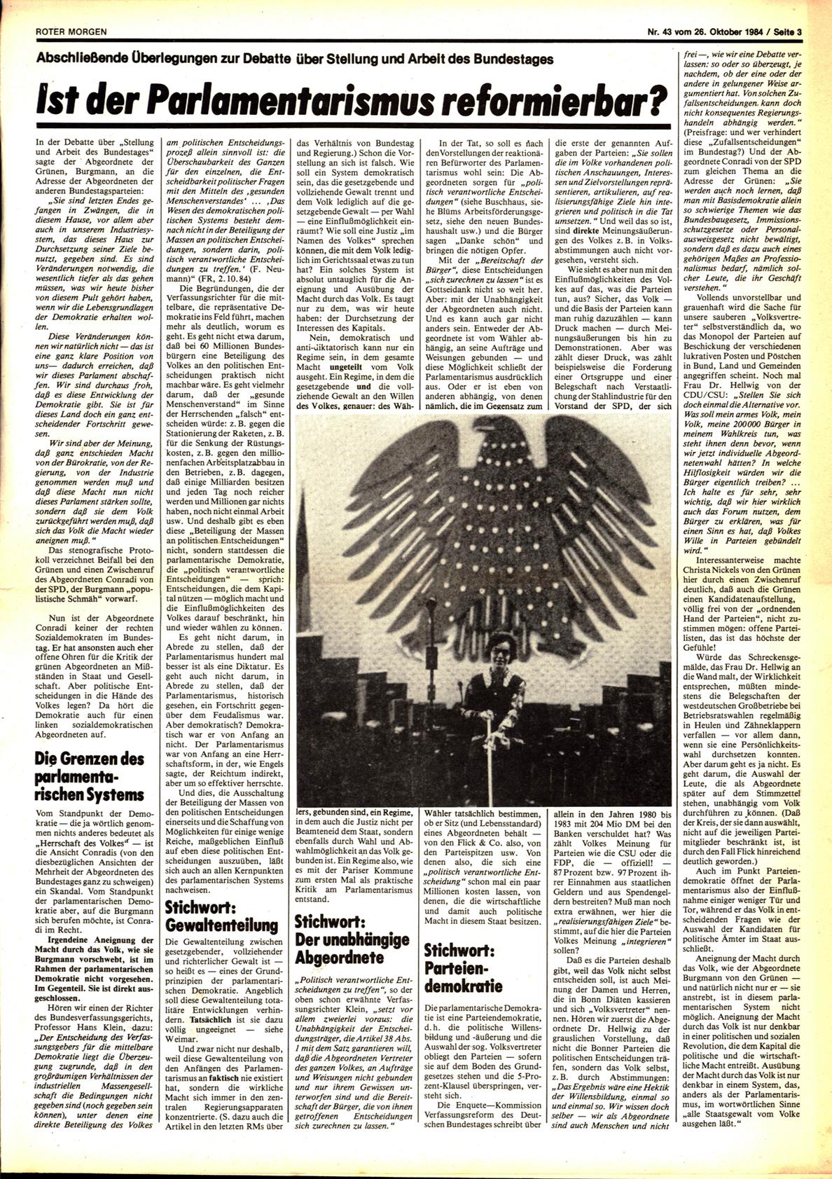 Roter Morgen, 18. Jg., 26. Oktober 1984, Nr. 43, Seite 3