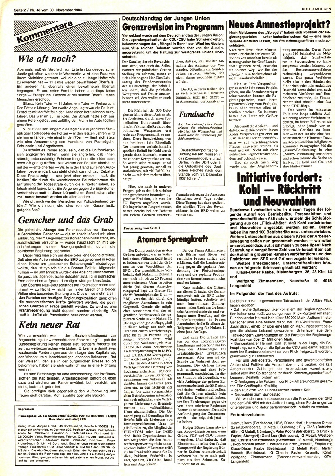 Roter Morgen, 18. Jg., 30. November 1984, Nr. 48, Seite 2