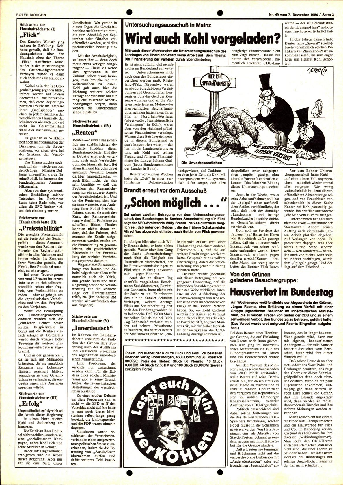 Roter Morgen, 18. Jg., 7. Dezember 1984, Nr. 49, Seite 3