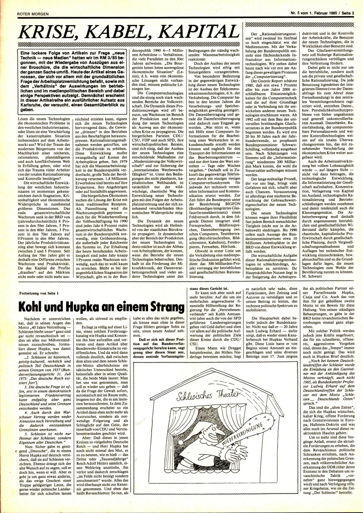 Roter Morgen, 19. Jg., 1. Februar 1985, Nr. 5, Seite 3
