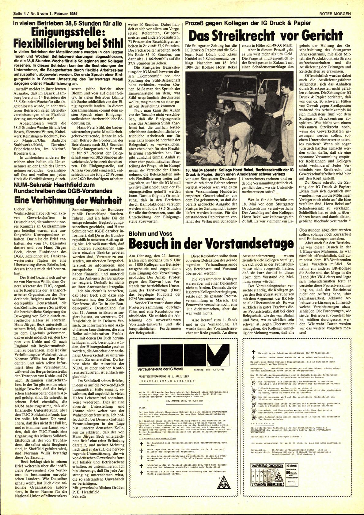 Roter Morgen, 19. Jg., 1. Februar 1985, Nr. 5, Seite 4
