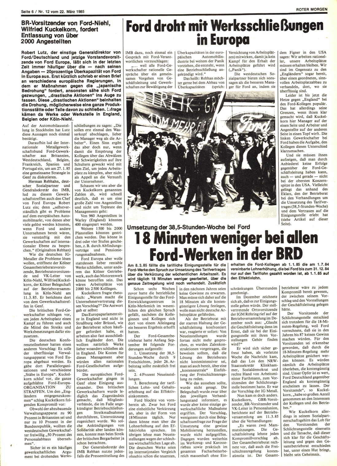 Roter Morgen, 19. Jg., 22. März 1985, Nr. 12, Seite 6