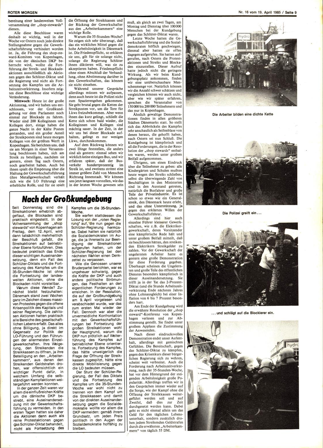 Roter Morgen, 19. Jg., 19. April 1985, Nr. 16, Seite 9