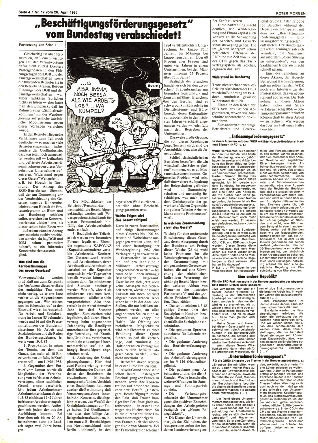 Roter Morgen, 19. Jg., 26. April 1985, Nr. 17, Seite 4