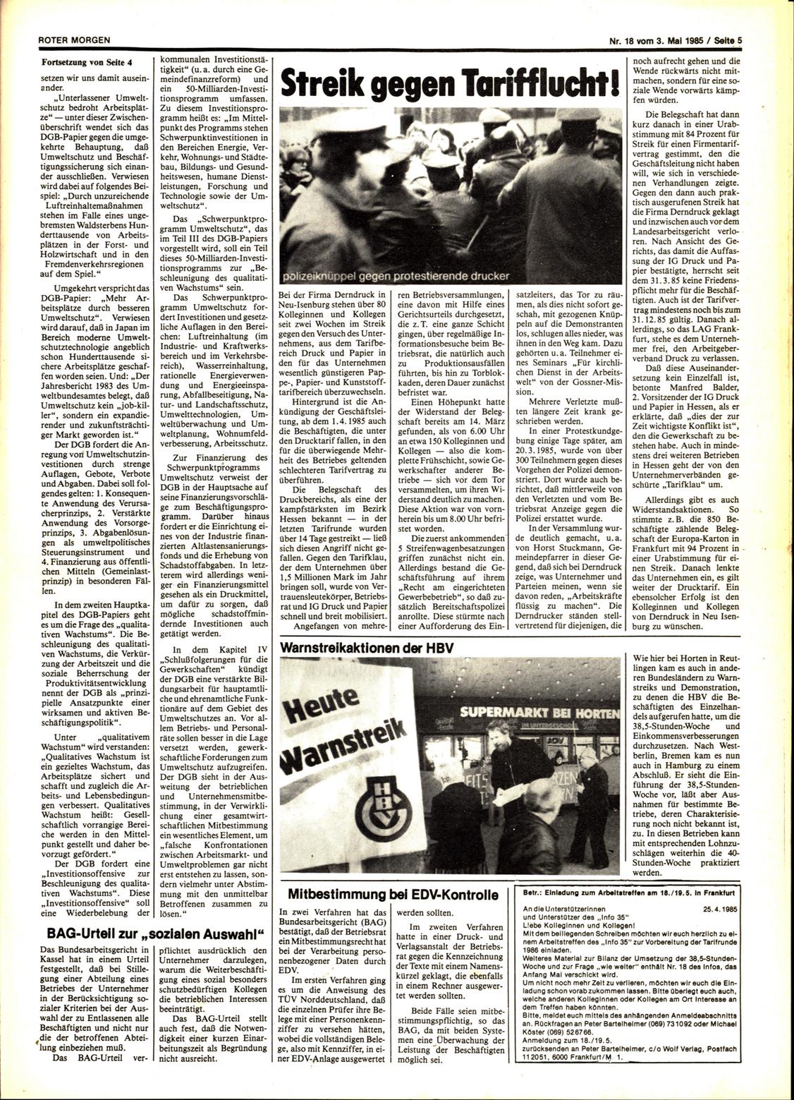 Roter Morgen, 19. Jg., 3. Mai 1985, Nr. 18, Seite 5
