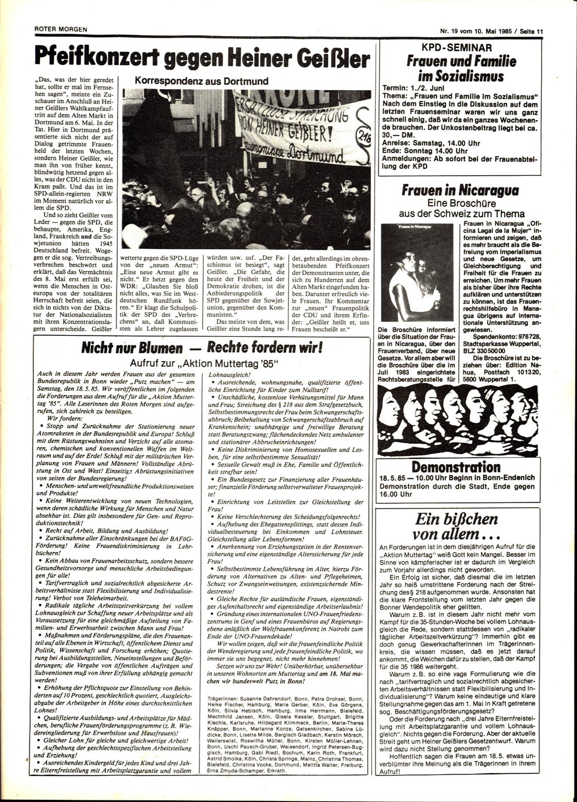 Roter Morgen, 19. Jg., 10. Mai 1985, Nr. 19, Seite 11