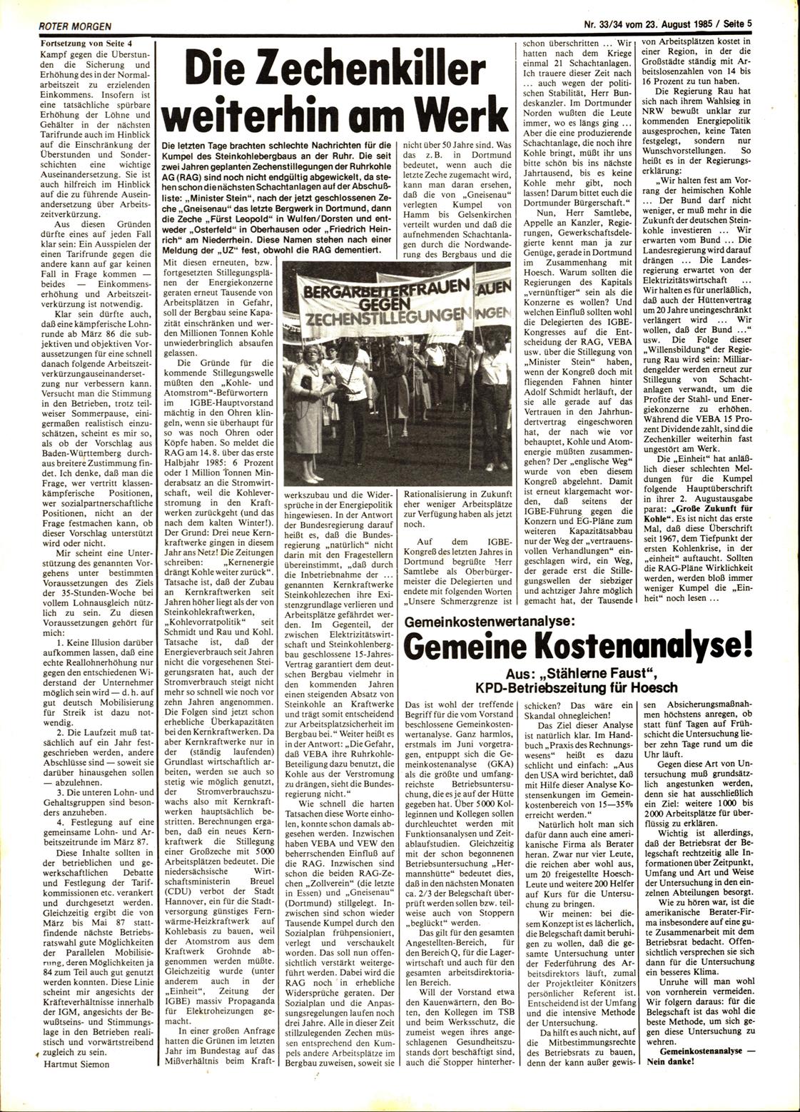 Roter Morgen, 19. Jg., 23. August 1985, Nr. 33/34, Seite 5