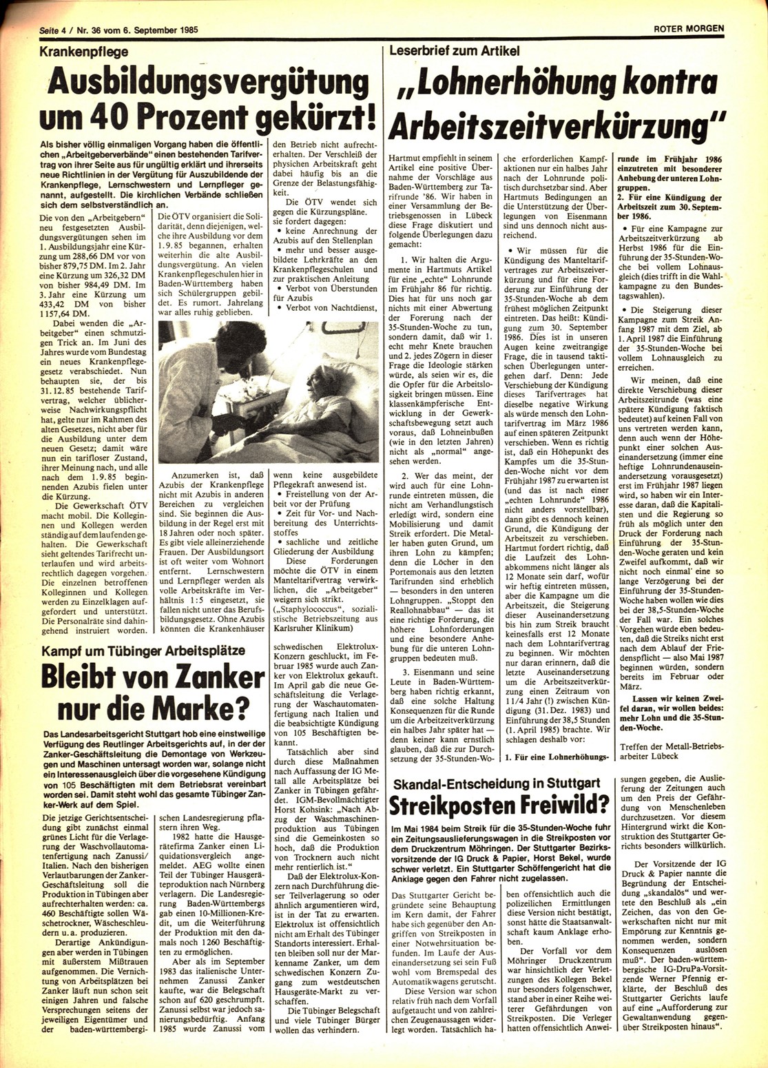 Roter Morgen, 19. Jg., 6. September 1985, Nr. 36, Seite 4