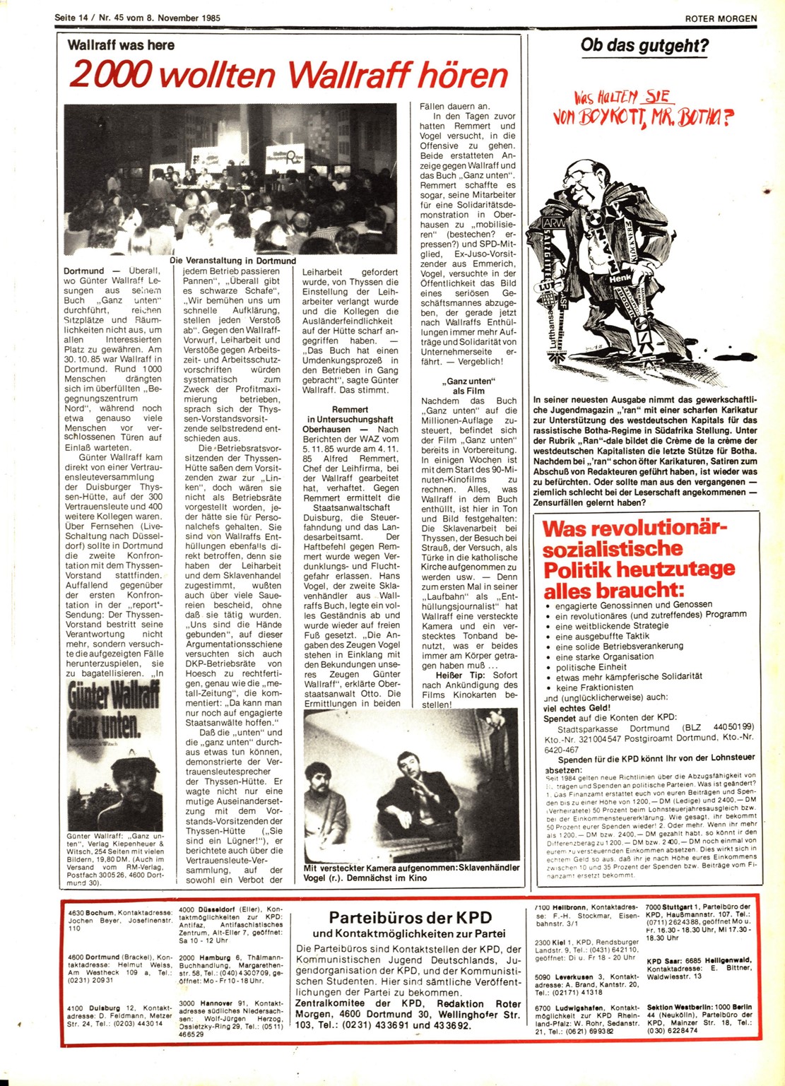 Roter Morgen, 19. Jg., 8. November 1985, Nr. 45, Seite 14