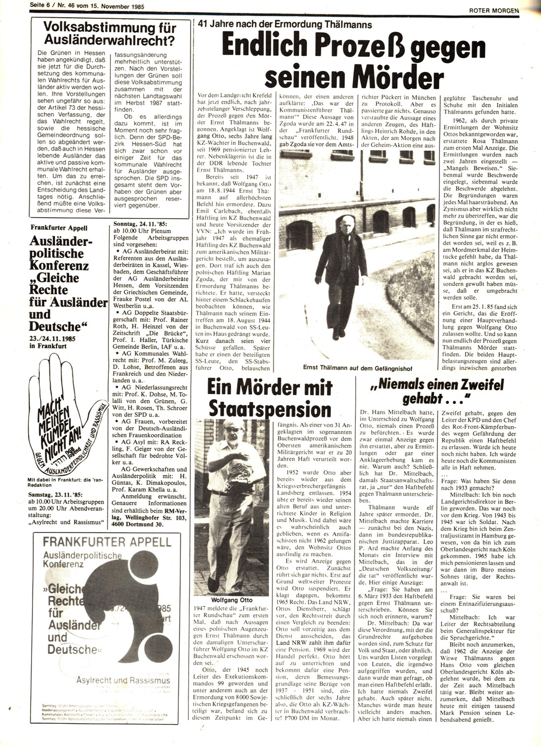 Roter Morgen, 19. Jg., 15. November 1985, Nr. 46, Seite 6